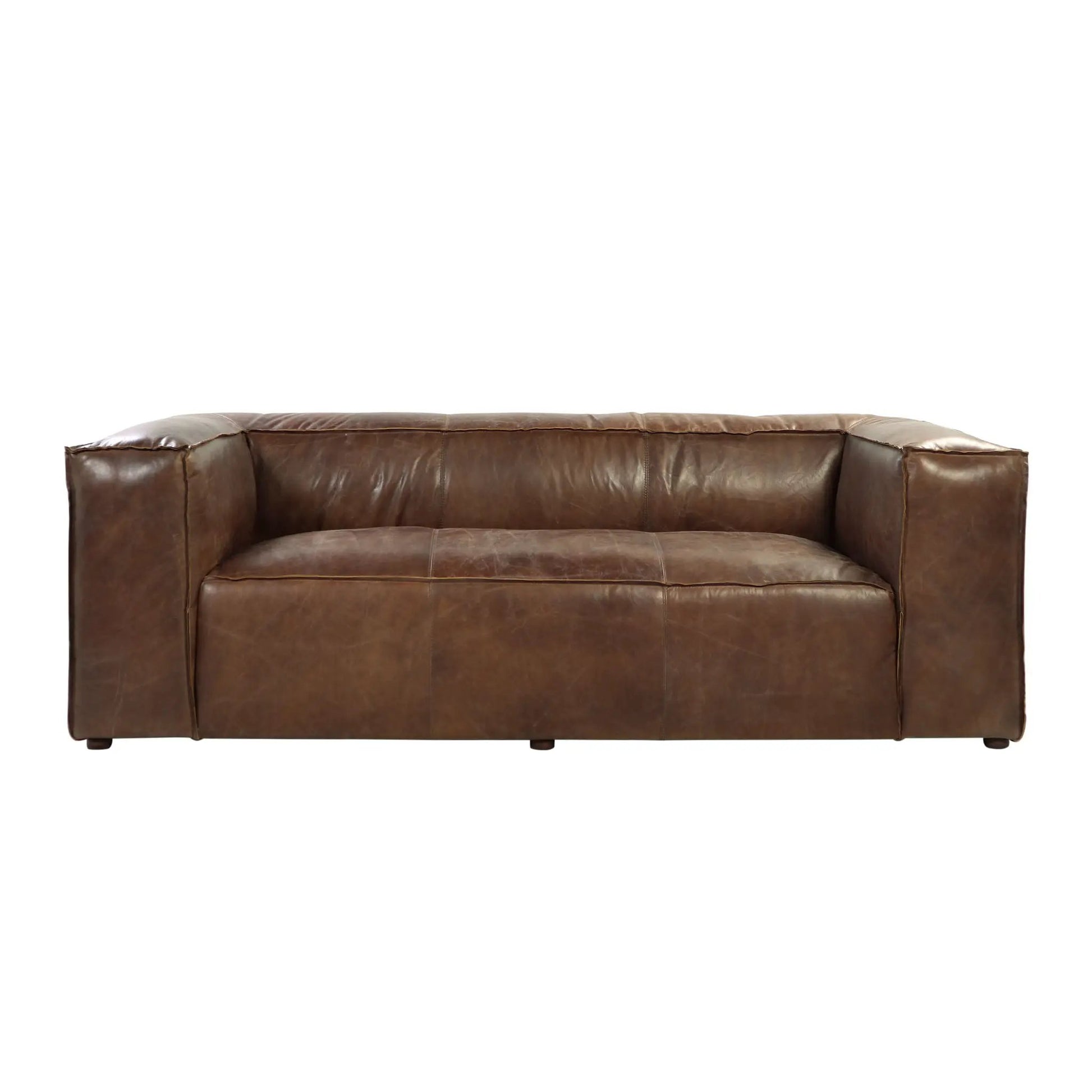 Brancaster grain leather sofa brown, stationary with wide arms on Tampa Home & Garden Store