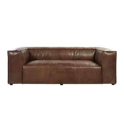 Brancaster grain leather sofa brown, stationary with wide arms on Tampa Home & Garden Store