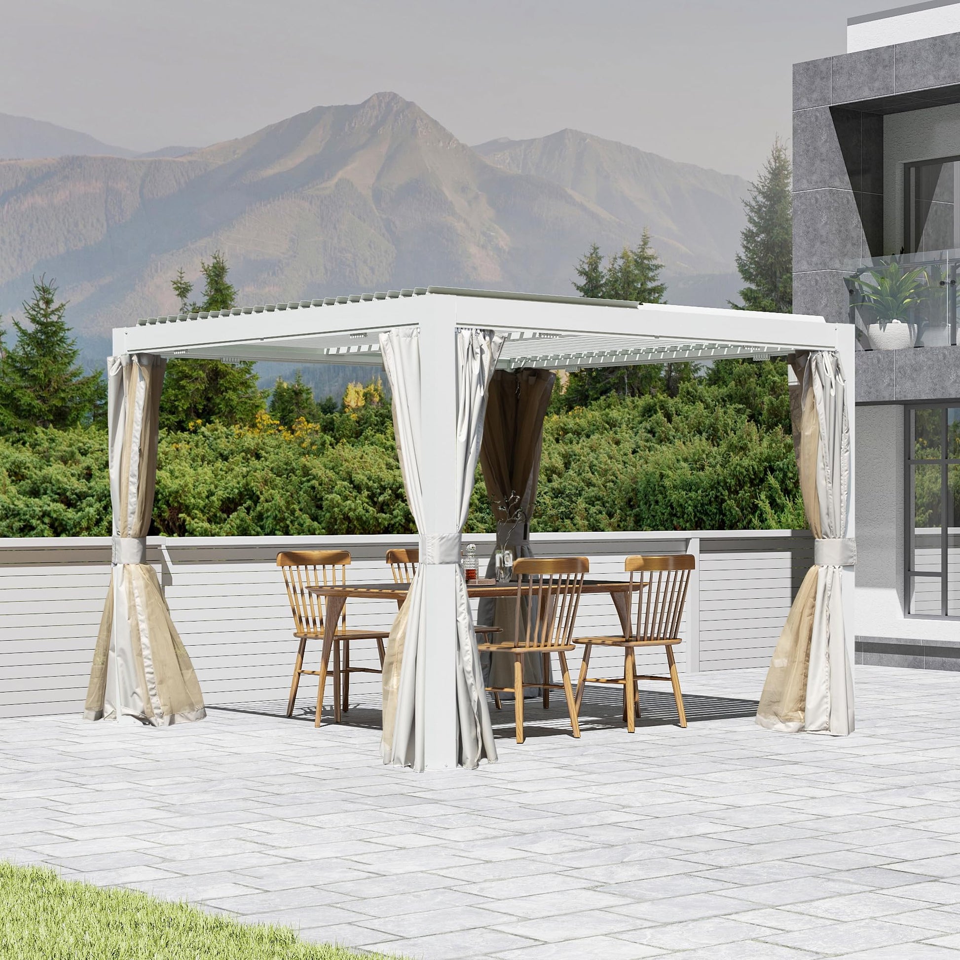 10x10 ft outdoor louvered pergola with adjustable louvers by HouseOfZazla, white frame on Tampa Home & Garden Store