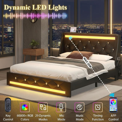 Wingback Upholstered Bed Frame Led and Usb