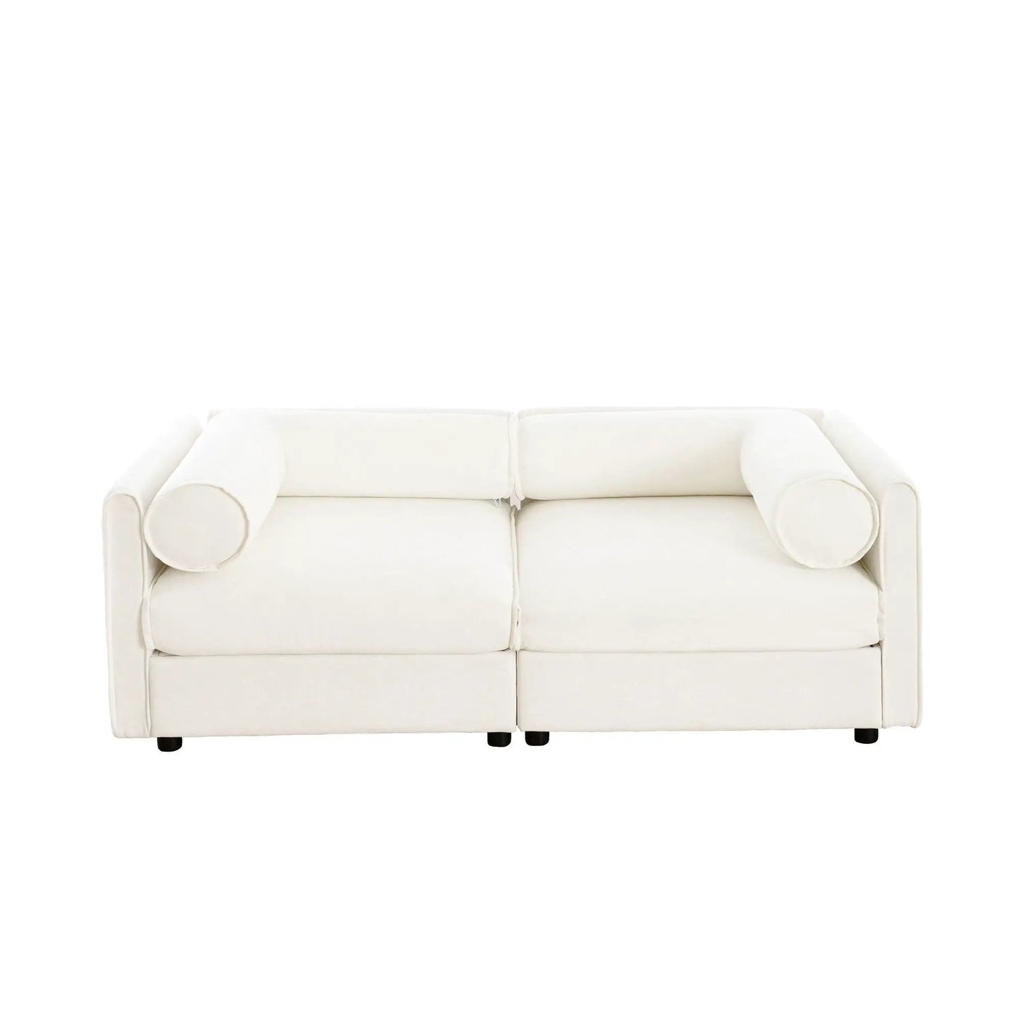 Stylish cream sofa with cylindrical backrest and bolster pillows by Unique Piece Furniture on Tampa Home & Garden Store
