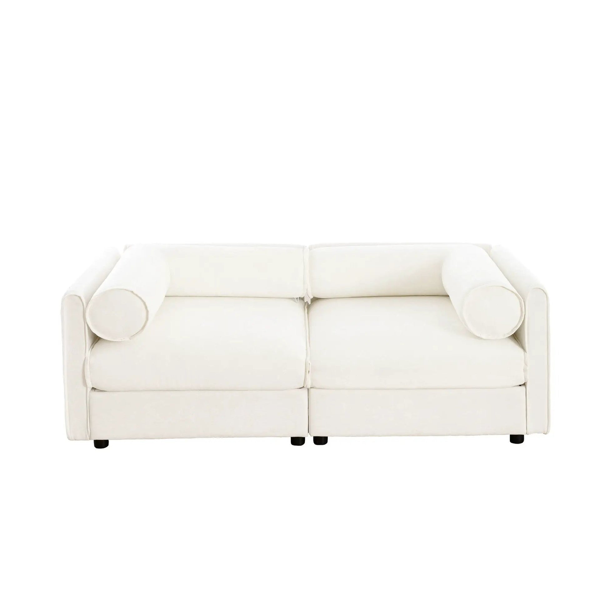 Stylish cream sofa with cylindrical backrest and bolster pillows by Unique Piece Furniture on Tampa Home & Garden Store
