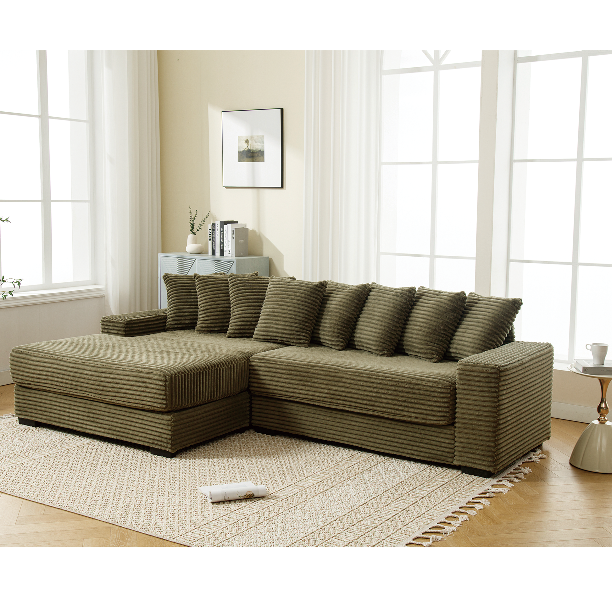 Oversized two-piece corduroy sofa with left chaise daybed in taupe by HouseOfZazla on Tampa Home & Garden Store