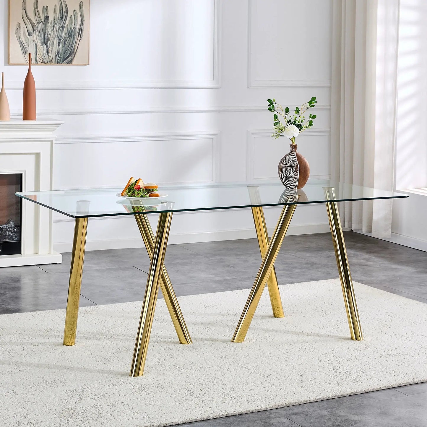 Sturdy Dining Table With Tempered Glass Surface