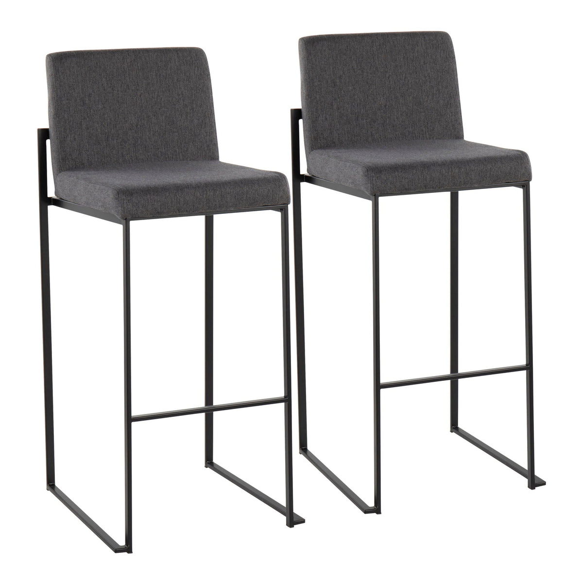 Pair of high-back barstools in gray fabric with black frames on Tampa Home & Garden Store