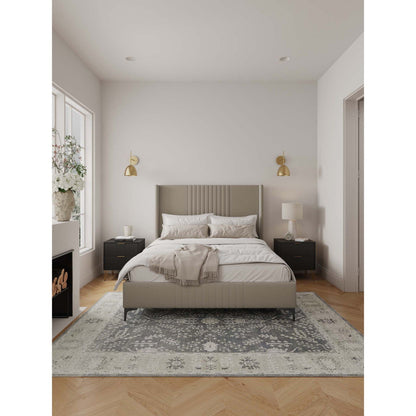 Promenade upholstered bed with gray headboard and slats by HouseOfZazla with brass sconces on Tampa Home & Garden Store