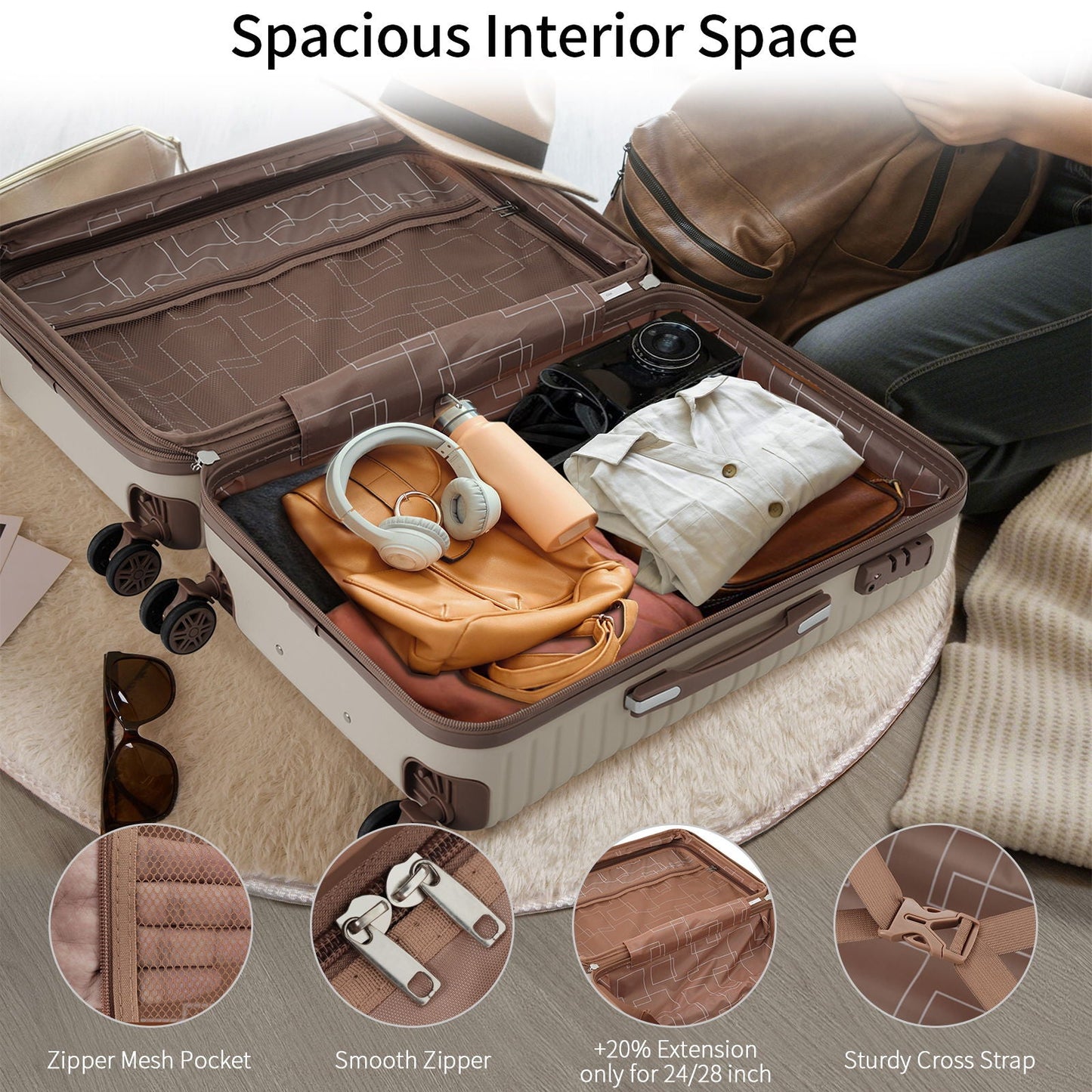 4 Piece Luggage Set by HouseOfZazla, hard-shell expandable taupe luggage with 4 packing cubes on Tampa Home & Garden Store