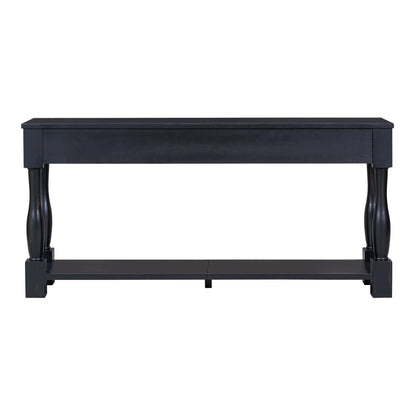 TREXM 63in dark finish console table with drawers and shelf by HouseOfZazla, tapered legs on Tampa Home & Garden Store