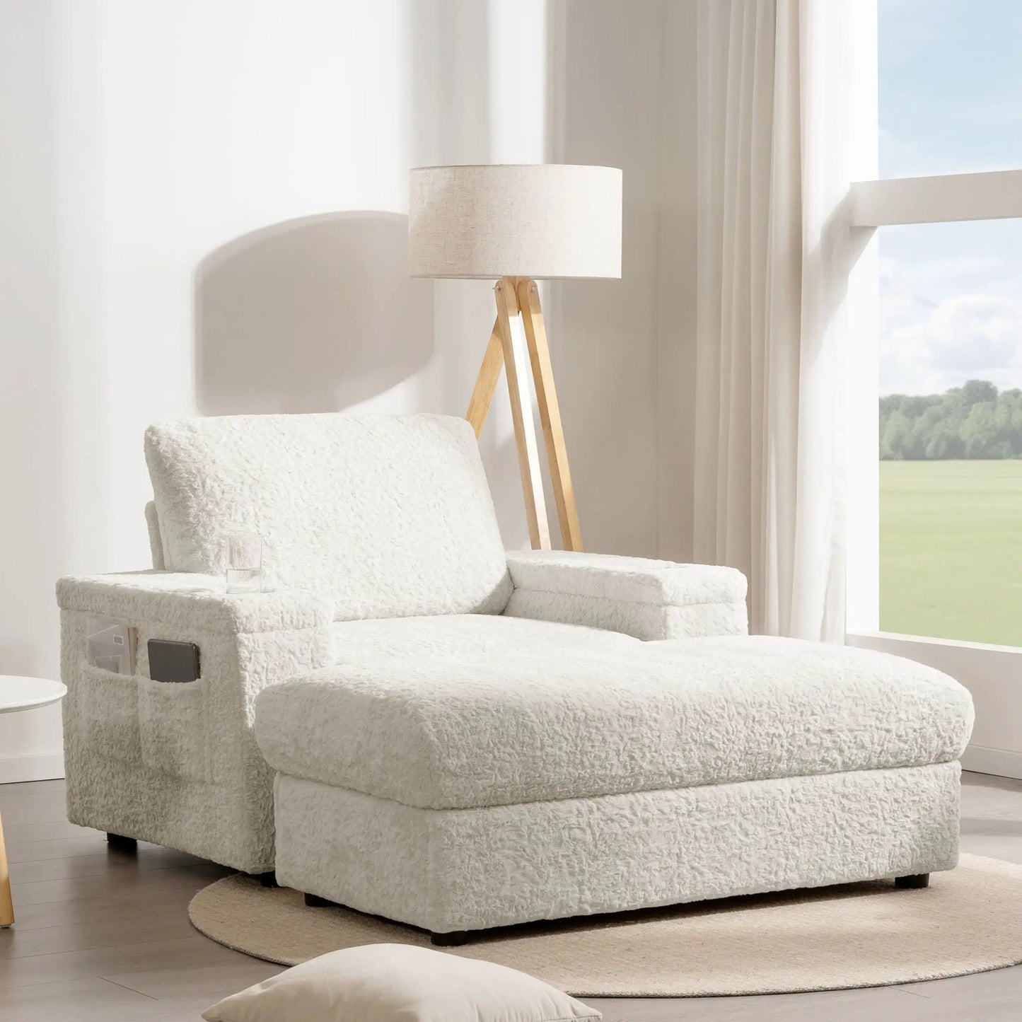 Oversized Chaise Lounge Rabbit Fur Sofa Bed