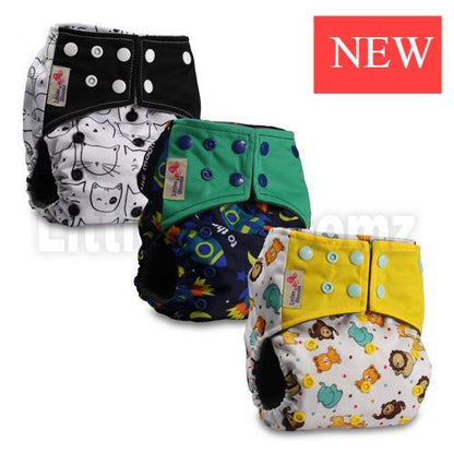 Stevvex Cloth Pocket Nappy set, 3-pack with black cat, green and yellow animal prints on Tampa Home & Garden Store
