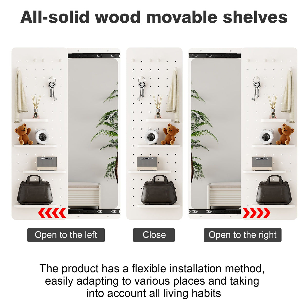Full-length wall mirror with shelf and hook by HouseOfZazla, white pegboard panels on Tampa Home & Garden Store