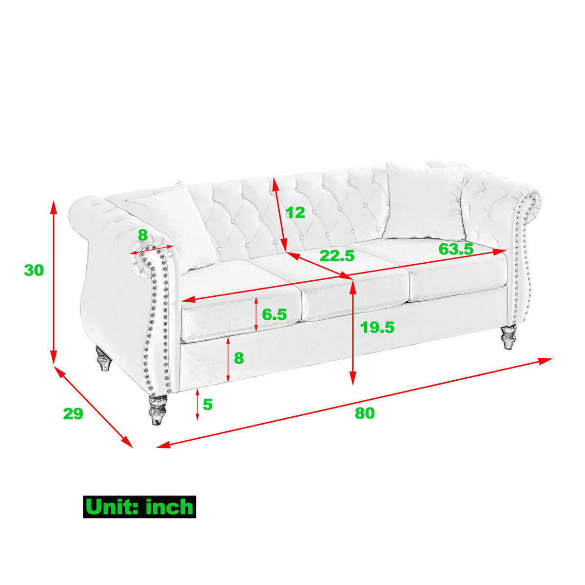 Chesterfield Sofa With Nailhead Trim and Cushions