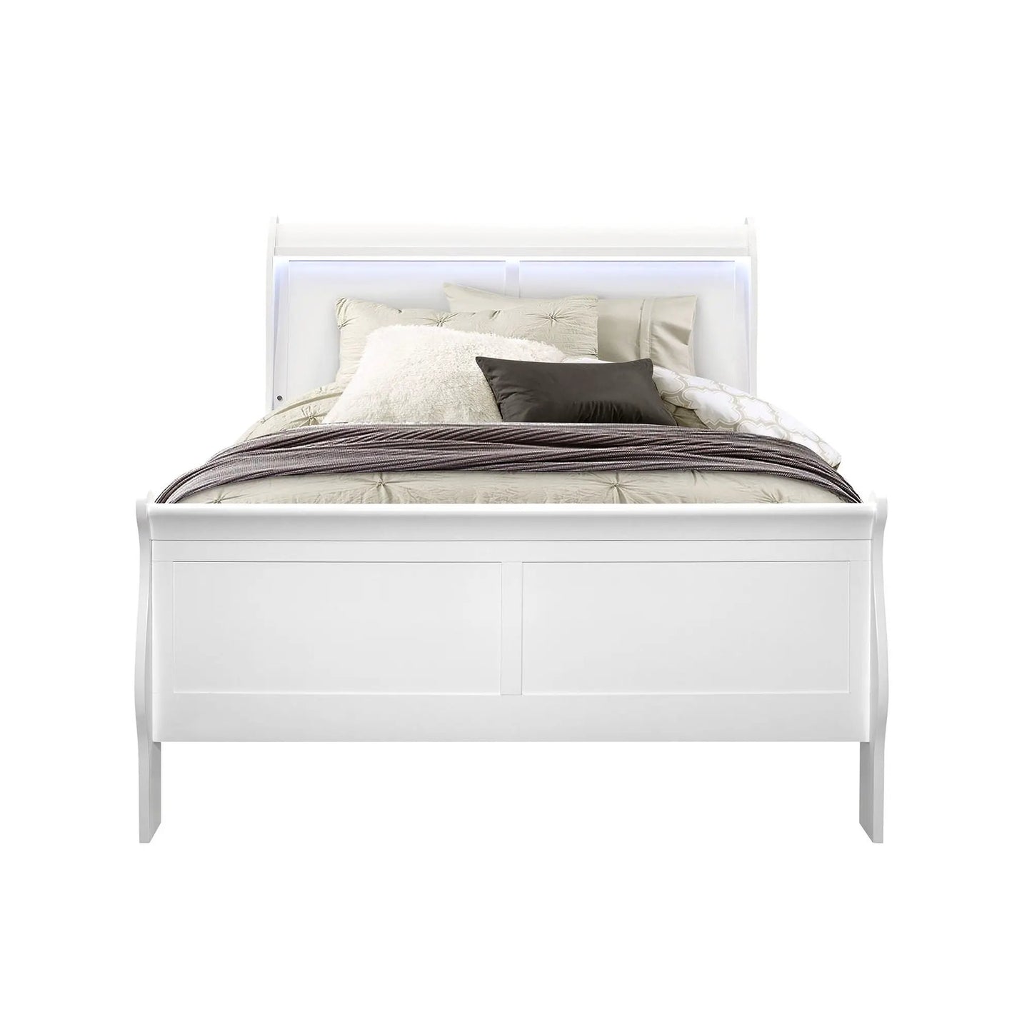Charleston Modern Sleigh Bed with LED, white finish, by Unique Piece Furniture on Tampa Home & Garden Store