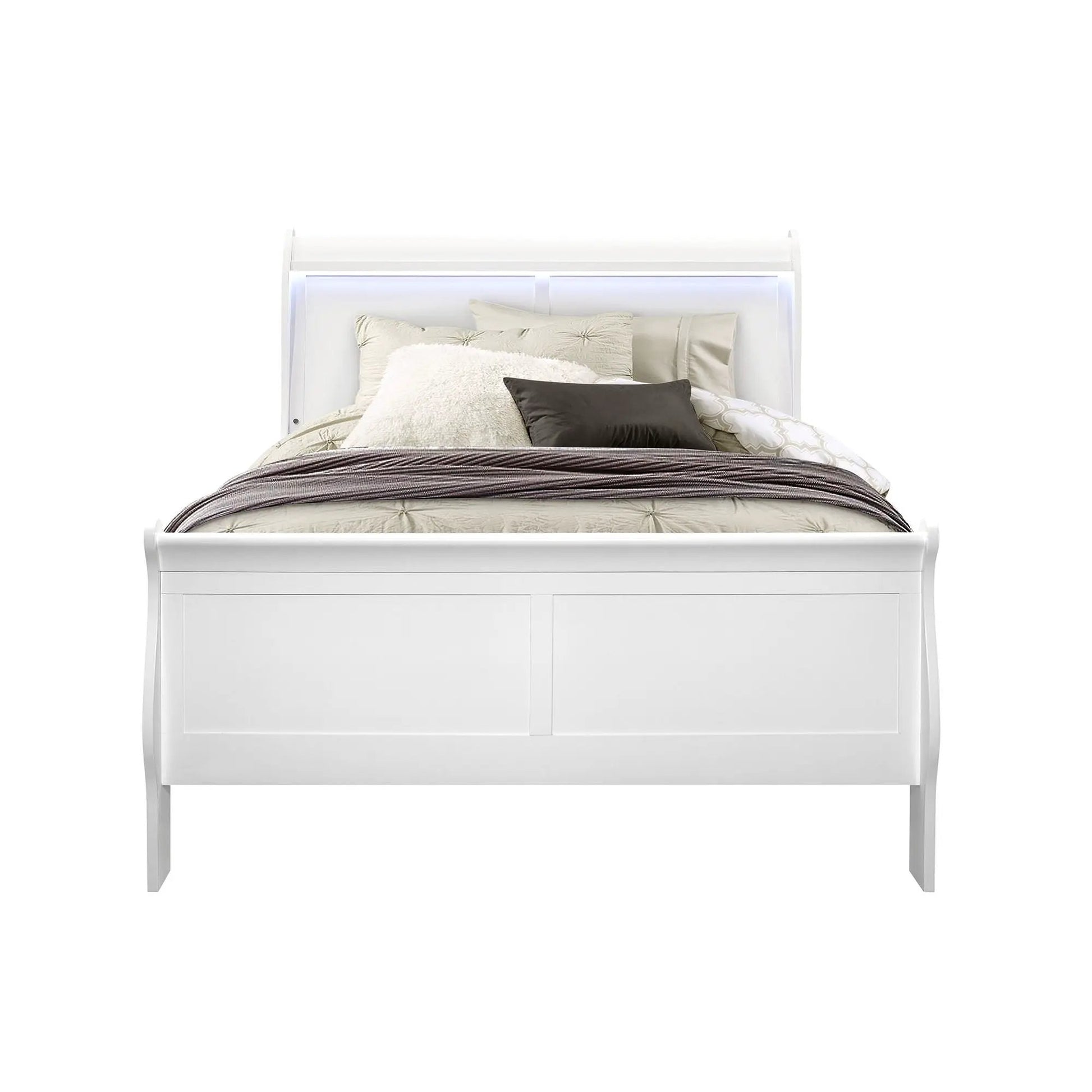 Charleston Modern Sleigh Bed with LED, white finish, by Unique Piece Furniture on Tampa Home & Garden Store