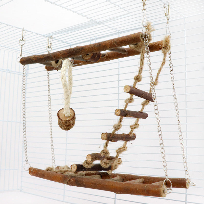Suspension Bridge Wooden Ladder Bridge Bird Toy natural wood rope ladders hanging chains in cage on Tampa Home & Garden Store