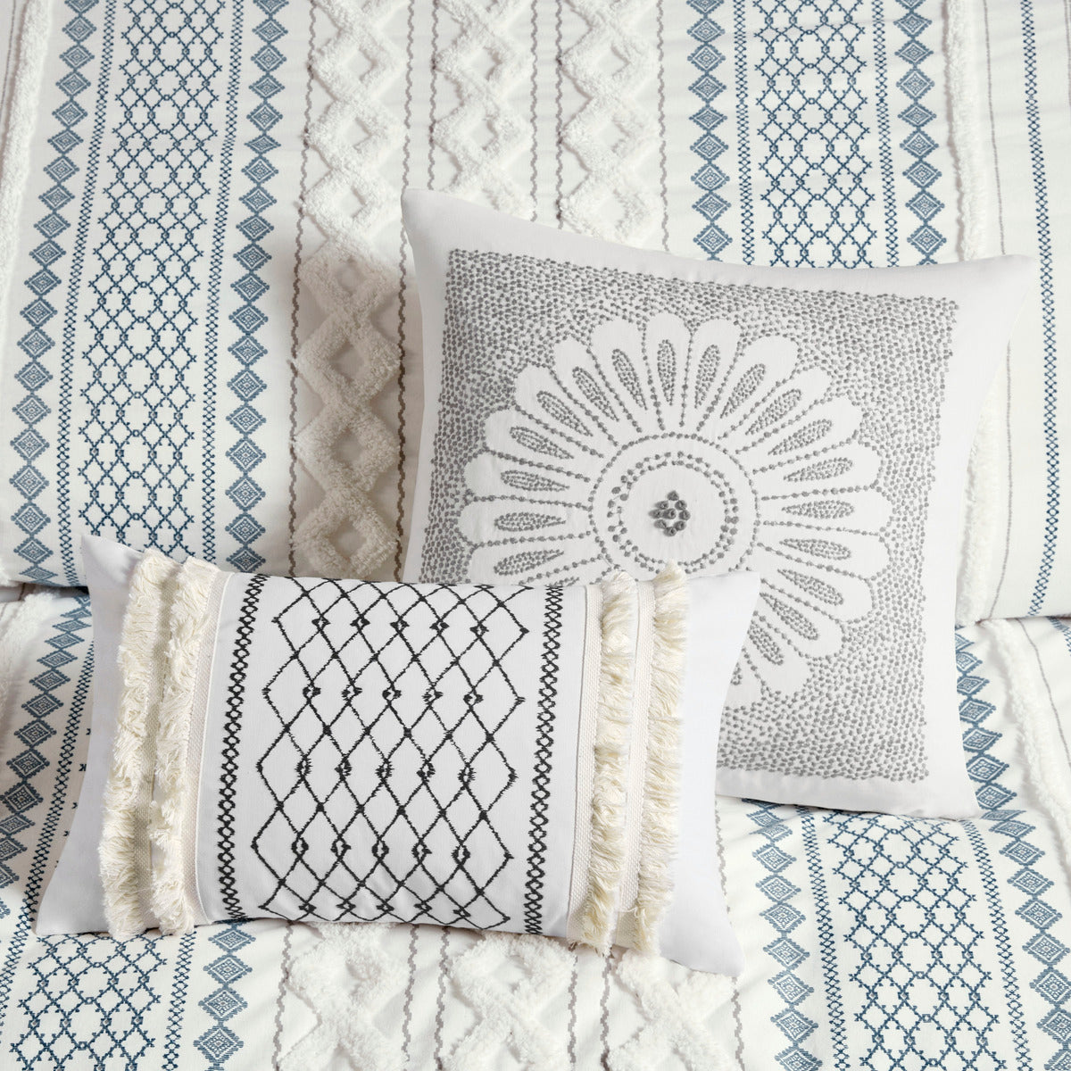 Cotton duvet cover set with chenille blue pattern full/queen HouseOfZazla on Tampa Home & Garden Store