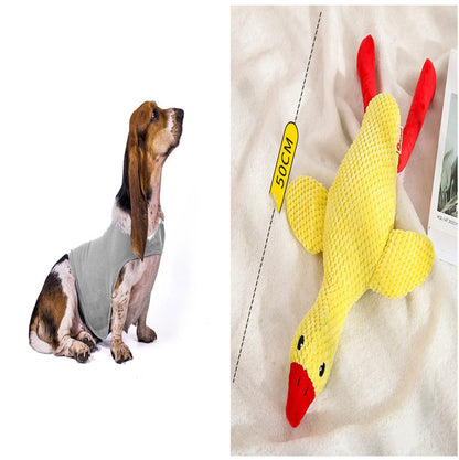 Dog anxiety jacket vest gray by Pet Zen; 50cm yellow knitted chicken plush toy on Tampa Home & Garden Store