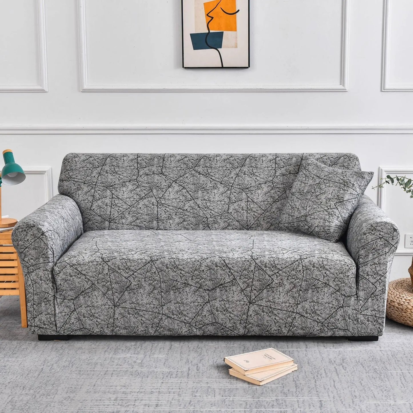 Sofa cover elastic all-inclusive full cover gray crackle-pattern fabric on sofa on Tampa Home & Garden Store