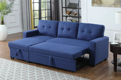 Blue upholstered pull-out sectional sofa with chaise by Unique Piece Furniture on Tampa Home & Garden Store