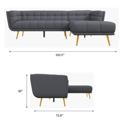 L-shaped tufted sectional sofa in dark gray fabric with wood legs by HouseOfZazla on Tampa Home & Garden Store