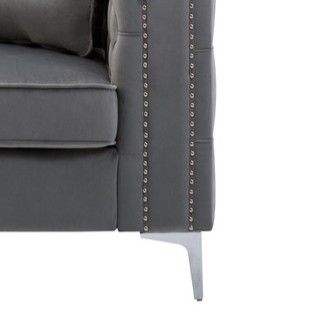 Gray Loveseat with Button Tufting Lorreto, nailhead trim and metal leg on Tampa Home & Garden Store