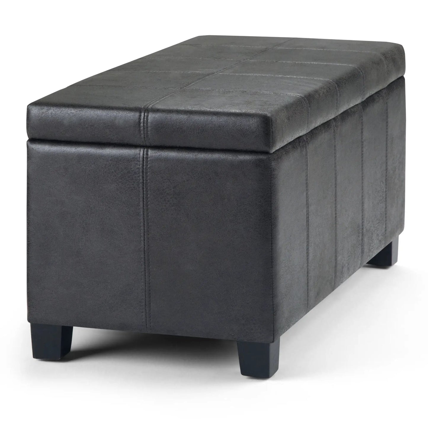 Dover multifunctional storage ottoman bench charcoal gray faux leather with grid-stitched top on Tampa Home & Garden Store