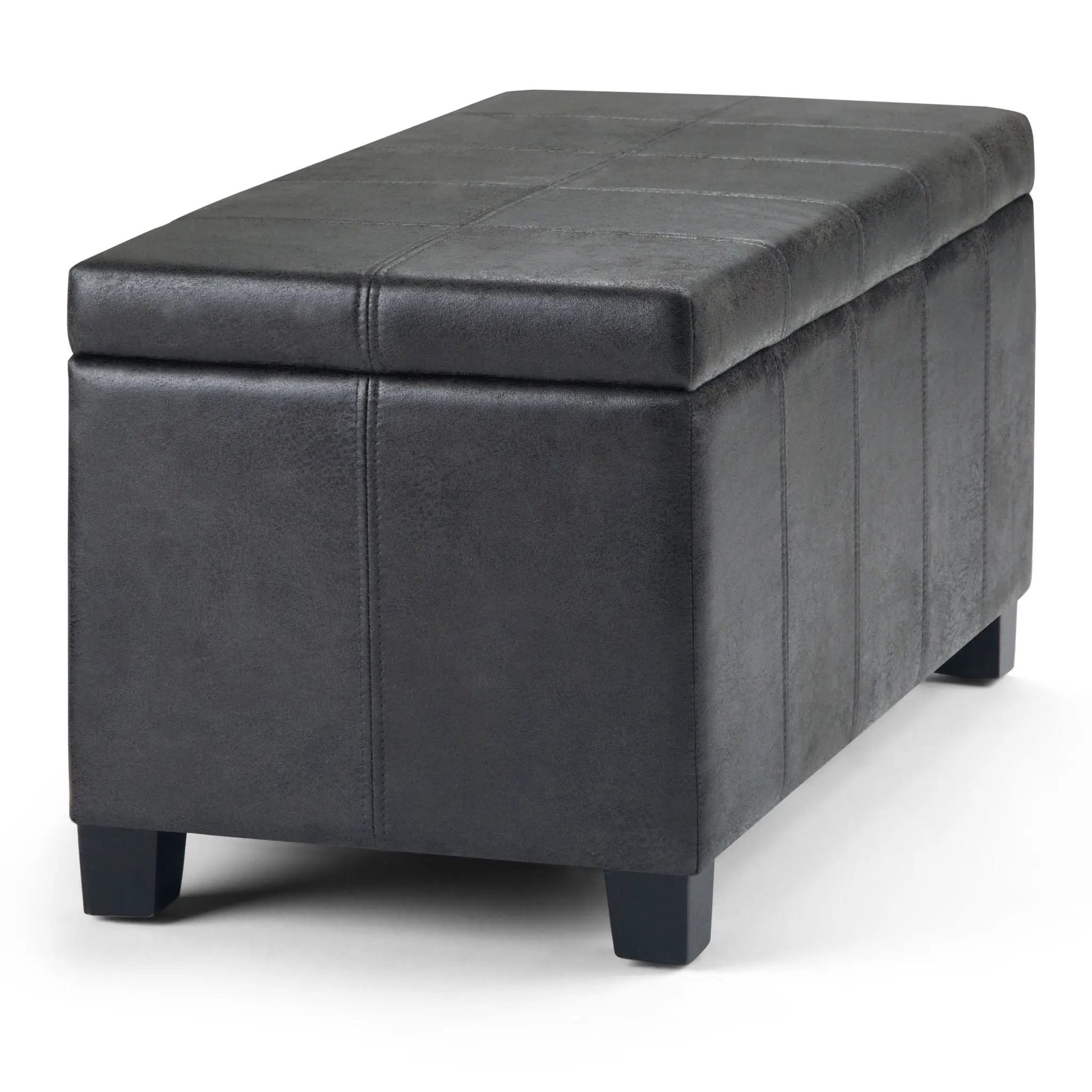 Dover multifunctional storage ottoman bench charcoal gray faux leather with grid-stitched top on Tampa Home & Garden Store
