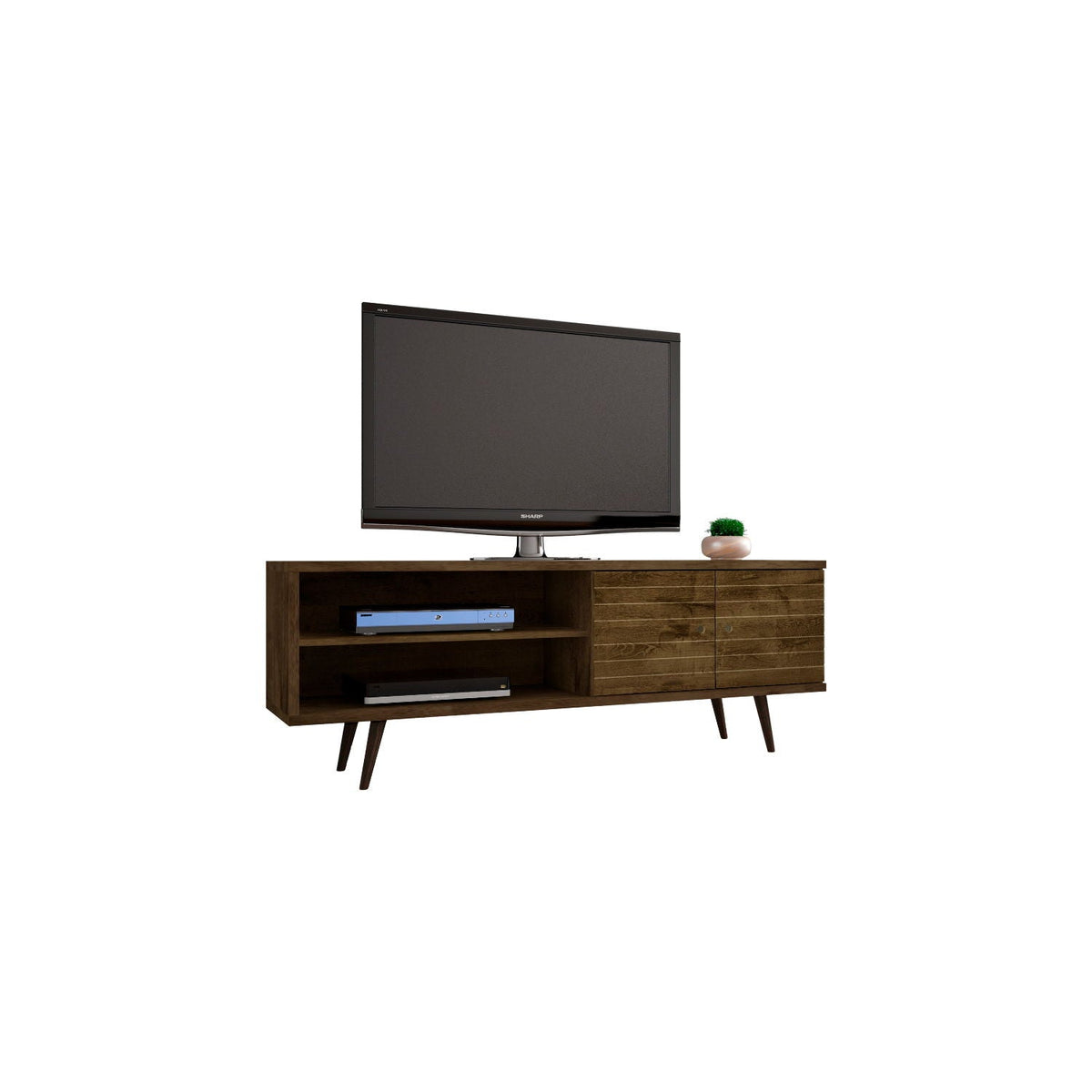 63in TV stand with solid wood legs in dark brown, hidden storage, HouseOfZazla on Tampa Home & Garden Store