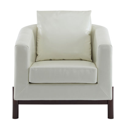 Anurudh Barrel Club Upholstered Chair cream leather with dark wood legs HouseOfZazla on Tampa Home & Garden Store