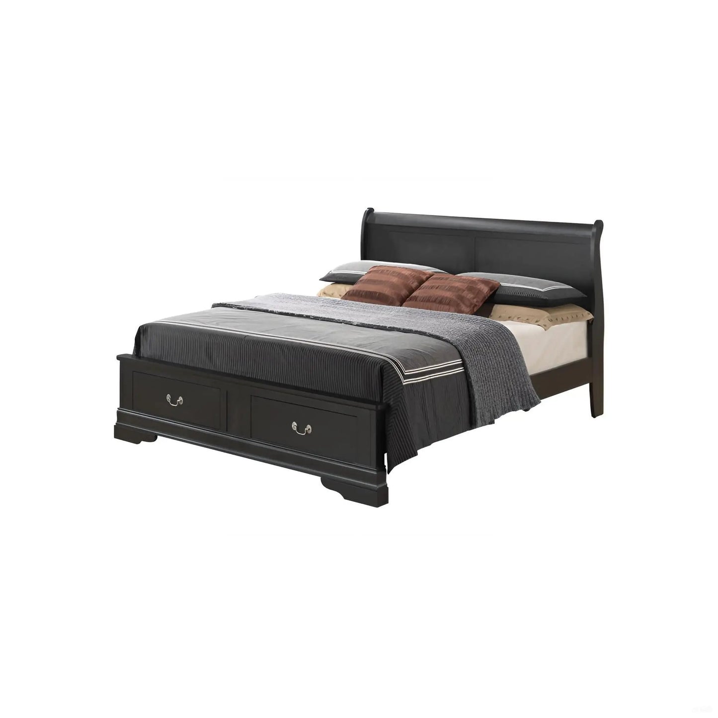 Upholstered Sleigh Bed with Dovetail Drawers
