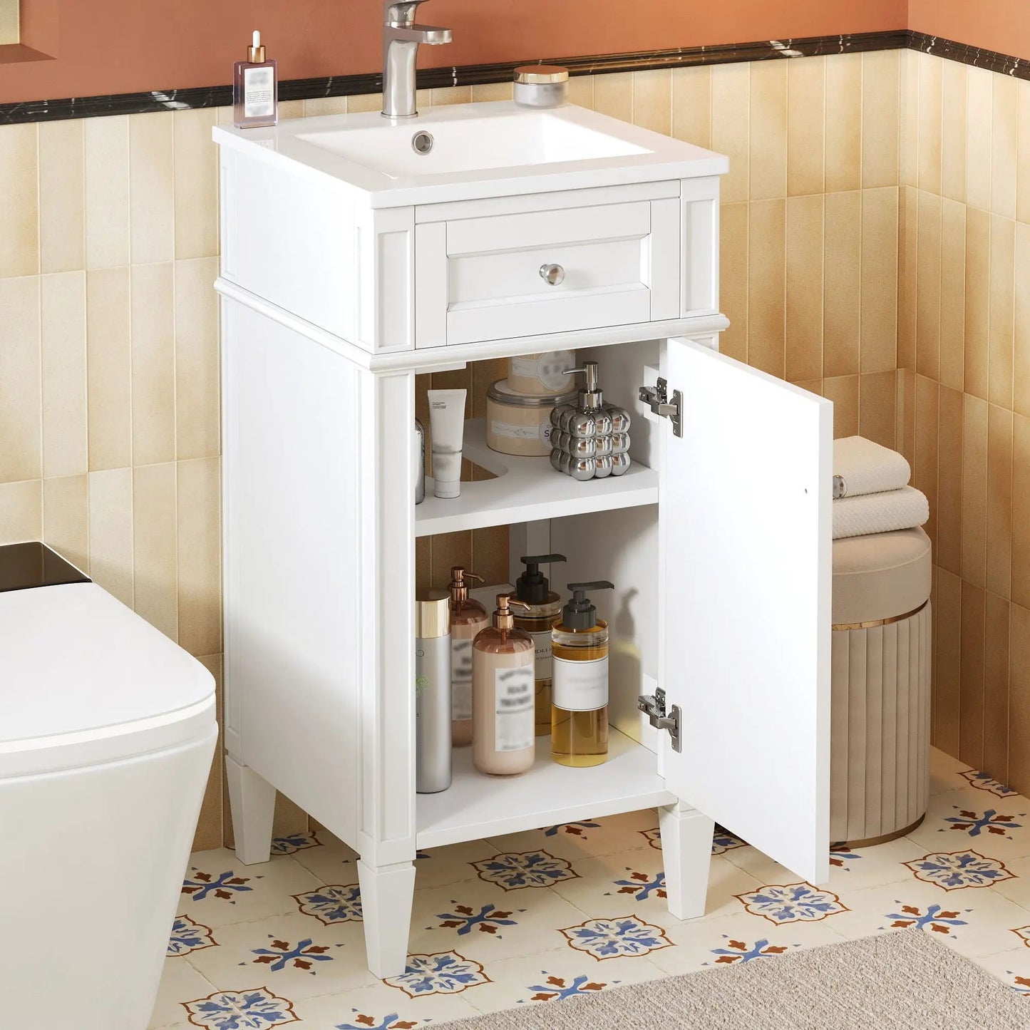 French Style Vanity With Sink and Solid Wood Legs