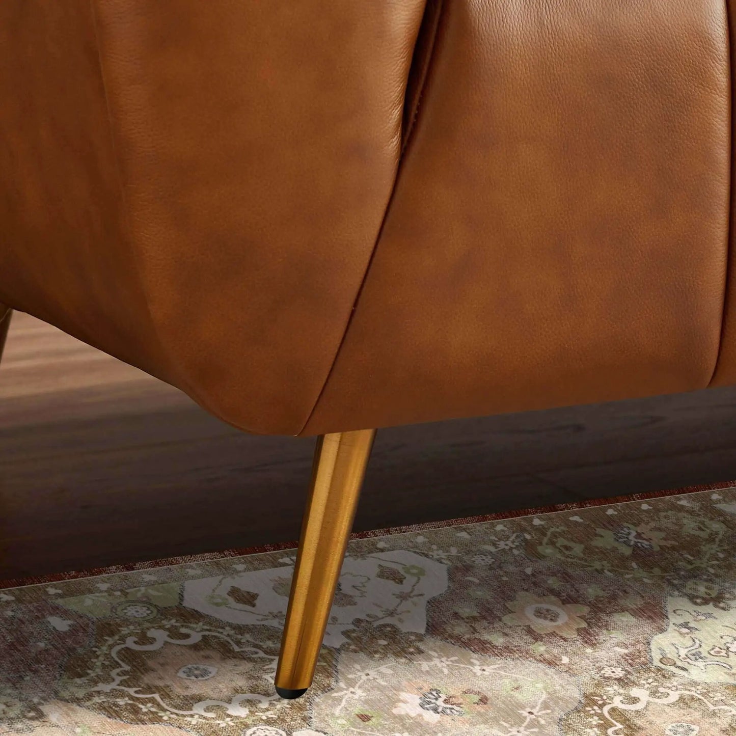Ava sofa tan gold leather upholstery with exposed light wood leg by Unique Piece Furniture on Tampa Home & Garden Store