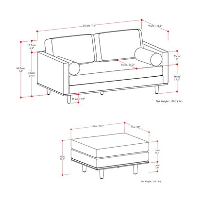 Morrison Brazilian Leather Sofa and Ottoman Set