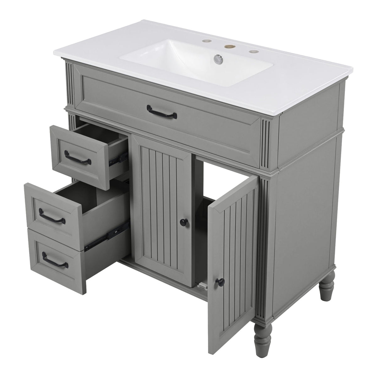 Bathroom vanity with sink and drawers by HouseOfZazla in freestanding gray solid wood cabinet on Tampa Home & Garden Store