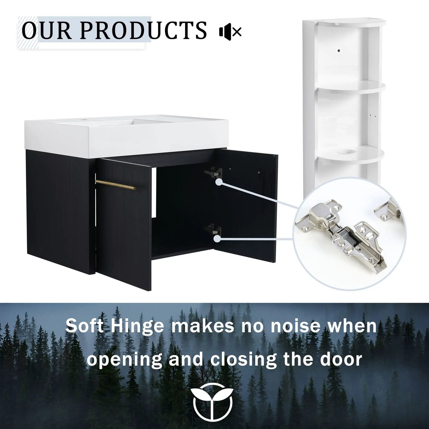 Modern Wall Mounted Vanity with Resin Sink Rack