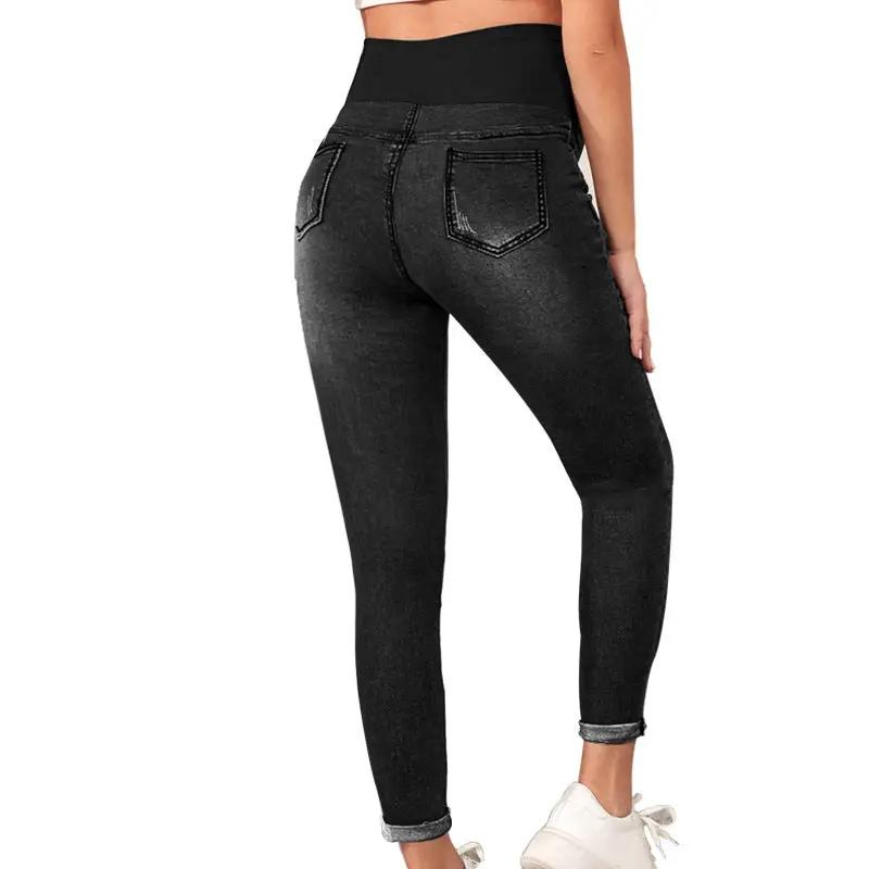 Maternity jeans high waist belly support hip lifting stretch dark denim FLIPSTYLEZLLC on Tampa Home & Garden Store