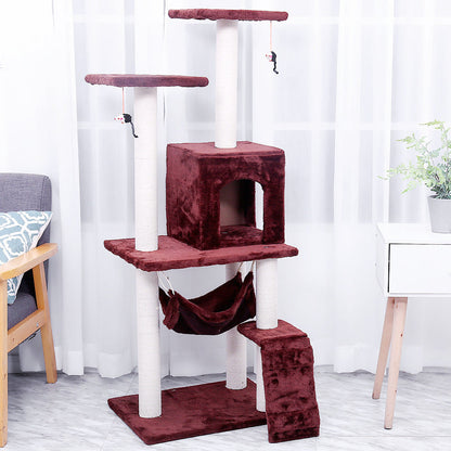 Cat tree climbing frame with burgundy plush, multiple platforms, hammock, and cubby by Sell My Stuff Hammocks on Tampa Home & Garden Store