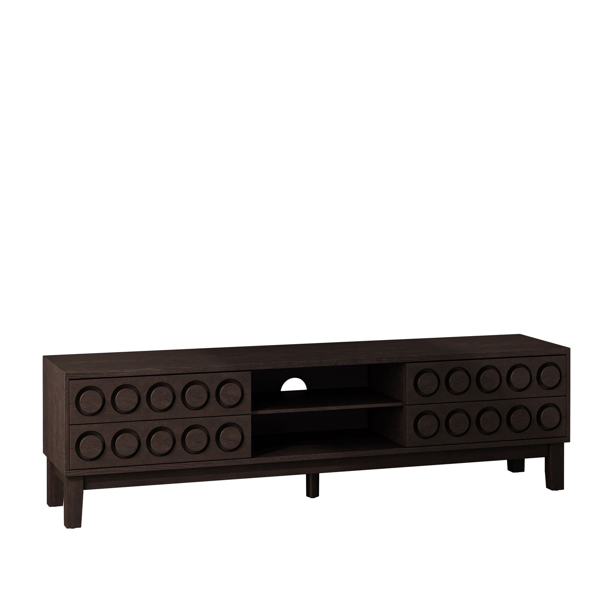 Media Console 4-Drawer with Cable Management in dark wood circular front panels by HouseOfZazla on Tampa Home & Garden Store