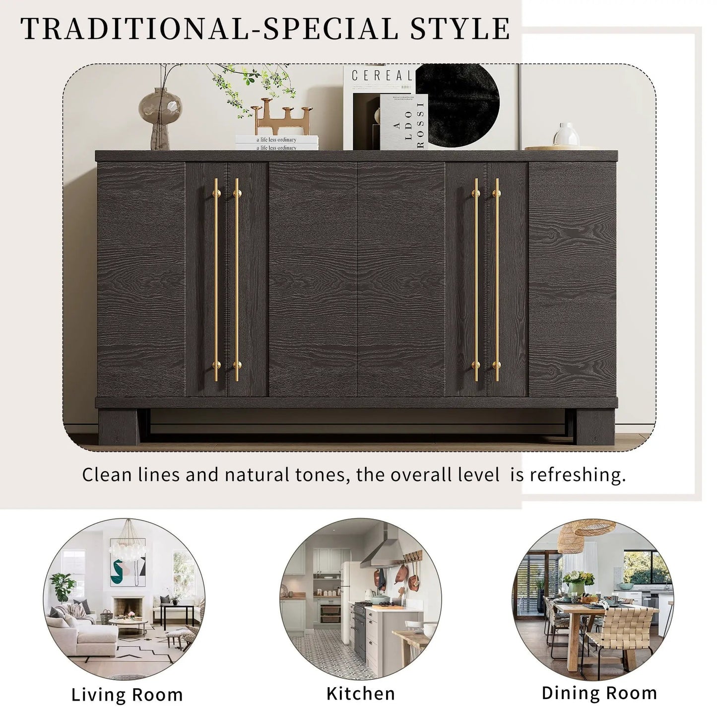 Dark wood sideboard with adjustable shelves and gold handles Unique Piece Furniture on Tampa Home & Garden Store