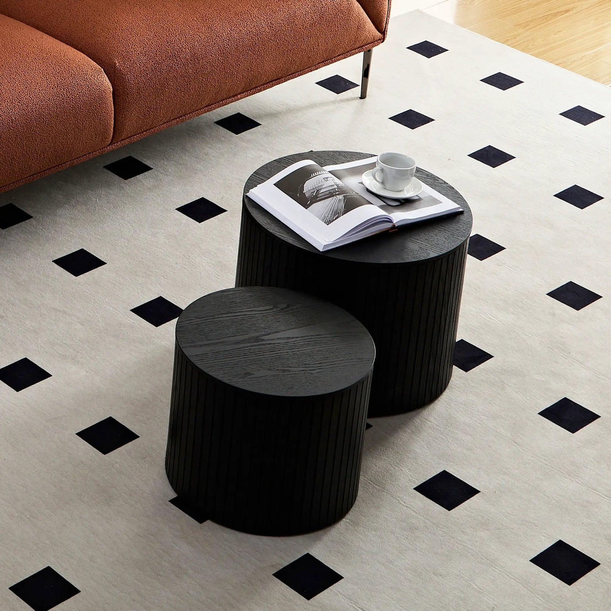 Handcrafted nesting tables set, 2 pieces in black wood by Unique Piece Furniture on Tampa Home & Garden Store