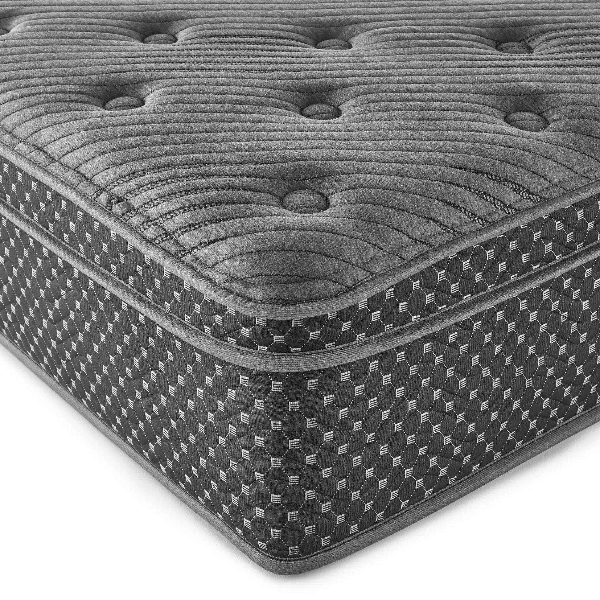 13in Quilted Eurotop Plush Hybrid Mattress by Unique Piece Furniture, grey tufted fabric on Tampa Home & Garden Store