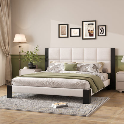 Boucle Cal King Bed Frame with a Cube Headboard