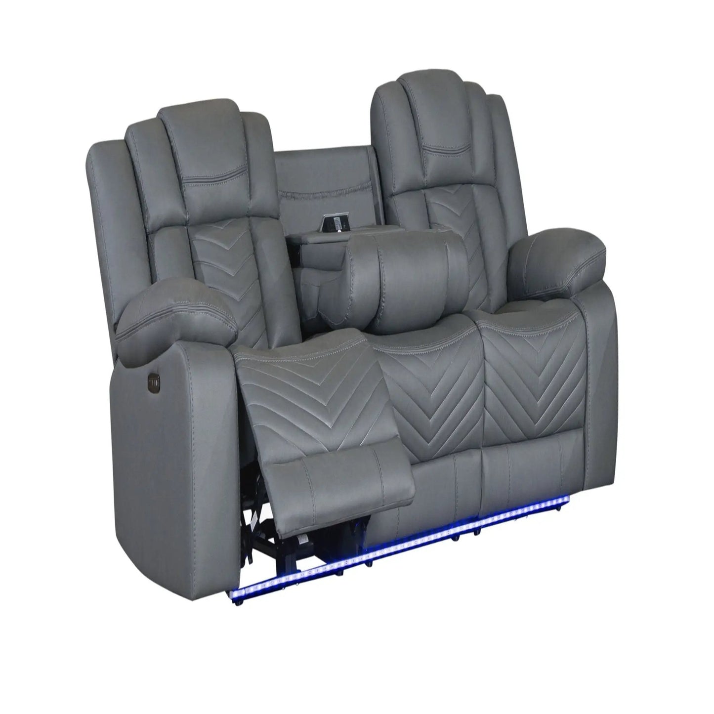 Raize 10-power reclining sofa in gray with LED lighting and DDT WC Unique Piece Furniture on Tampa Home & Garden Store