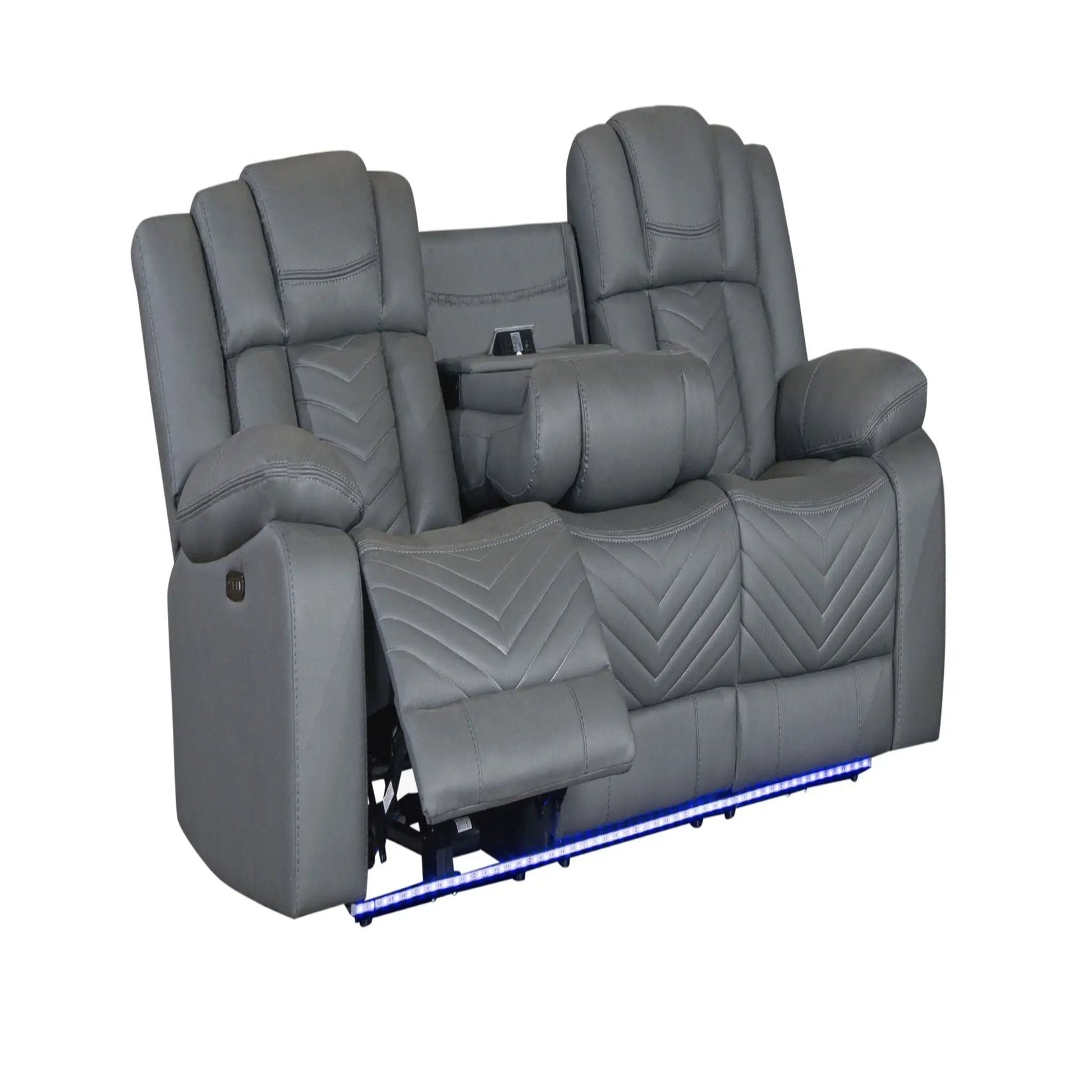 Raize 10-power reclining sofa in gray with LED lighting and DDT WC Unique Piece Furniture on Tampa Home & Garden Store