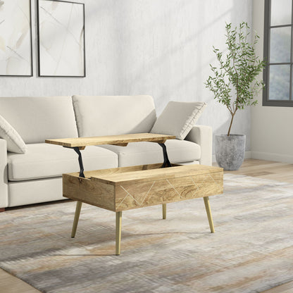 Handcrafted Lift Top Coffee Table with Storage in natural wood, metal legs on Tampa Home & Garden Store