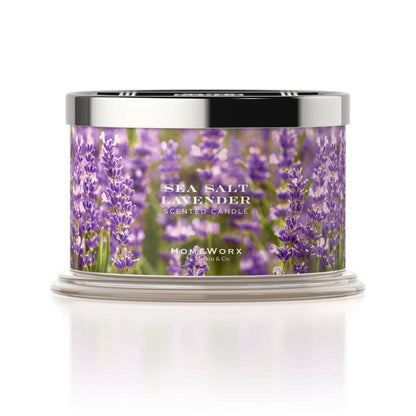 Vela de 4 mechas con sal marina y lavanda de 18 oz