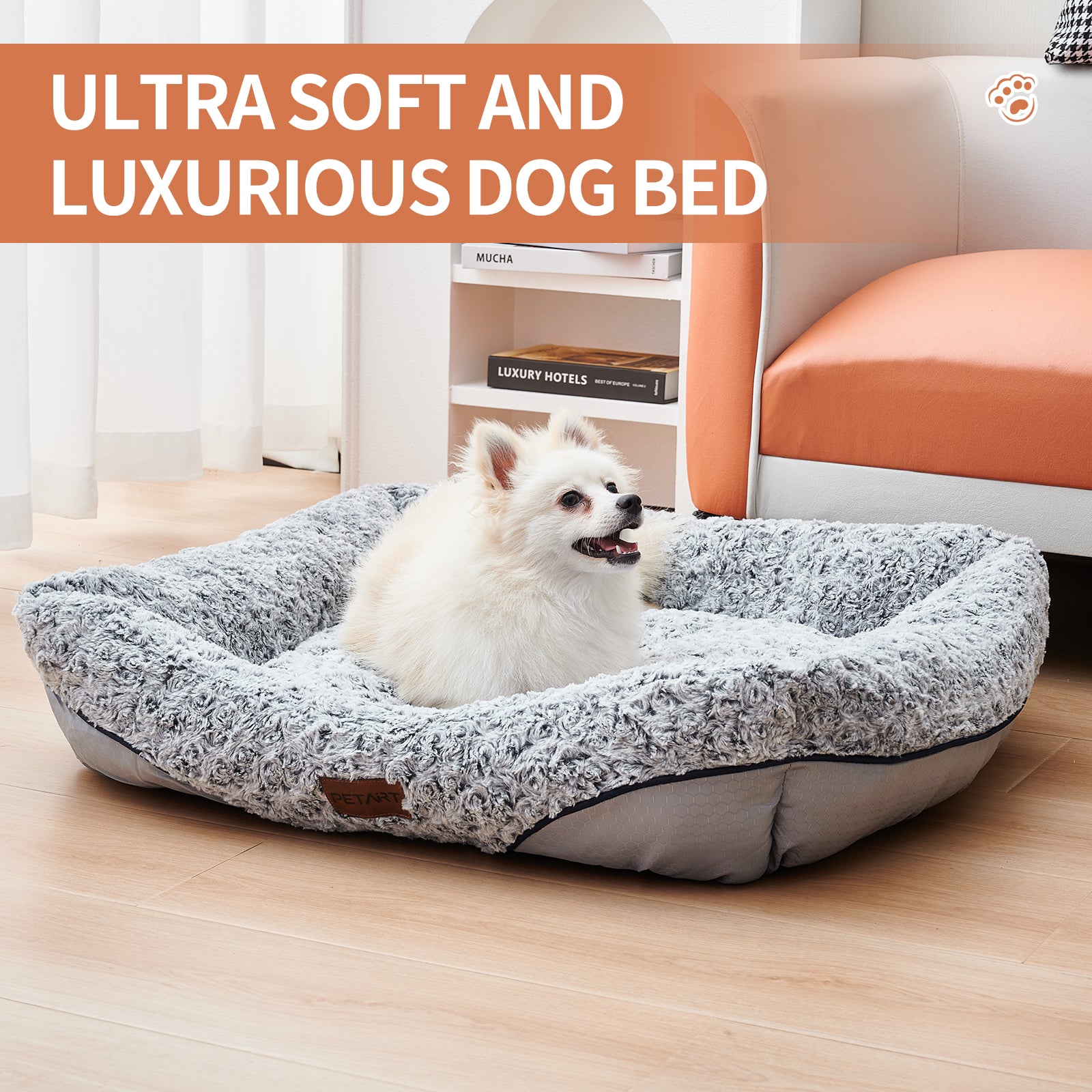 Swirl Rose Velvet Dog Bed for small to medium dogs, plush round grey bed on Tampa Home & Garden Store