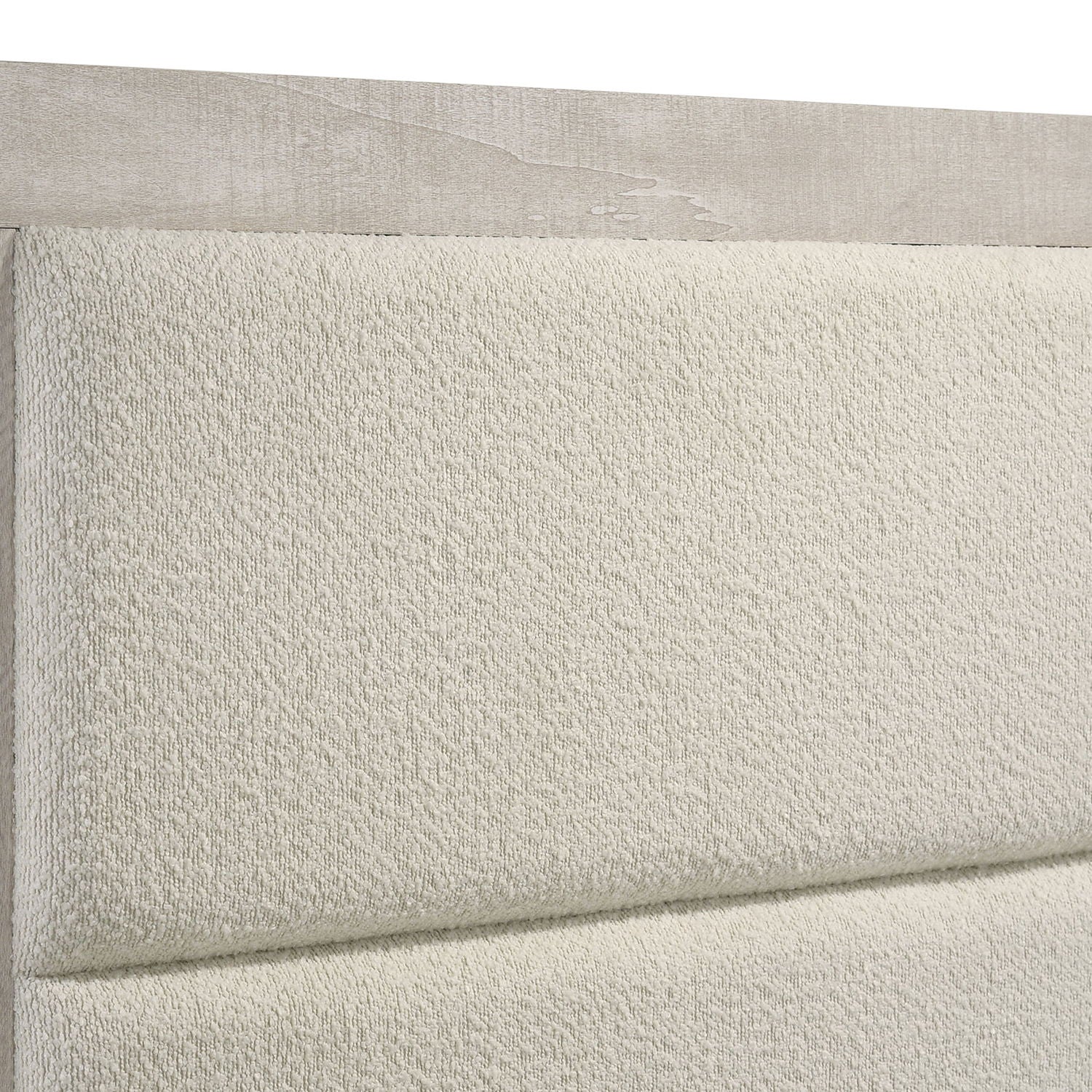 4-piece queen bedroom set with upholstered headboard in rustic beige boucle fabric on Tampa Home & Garden Store