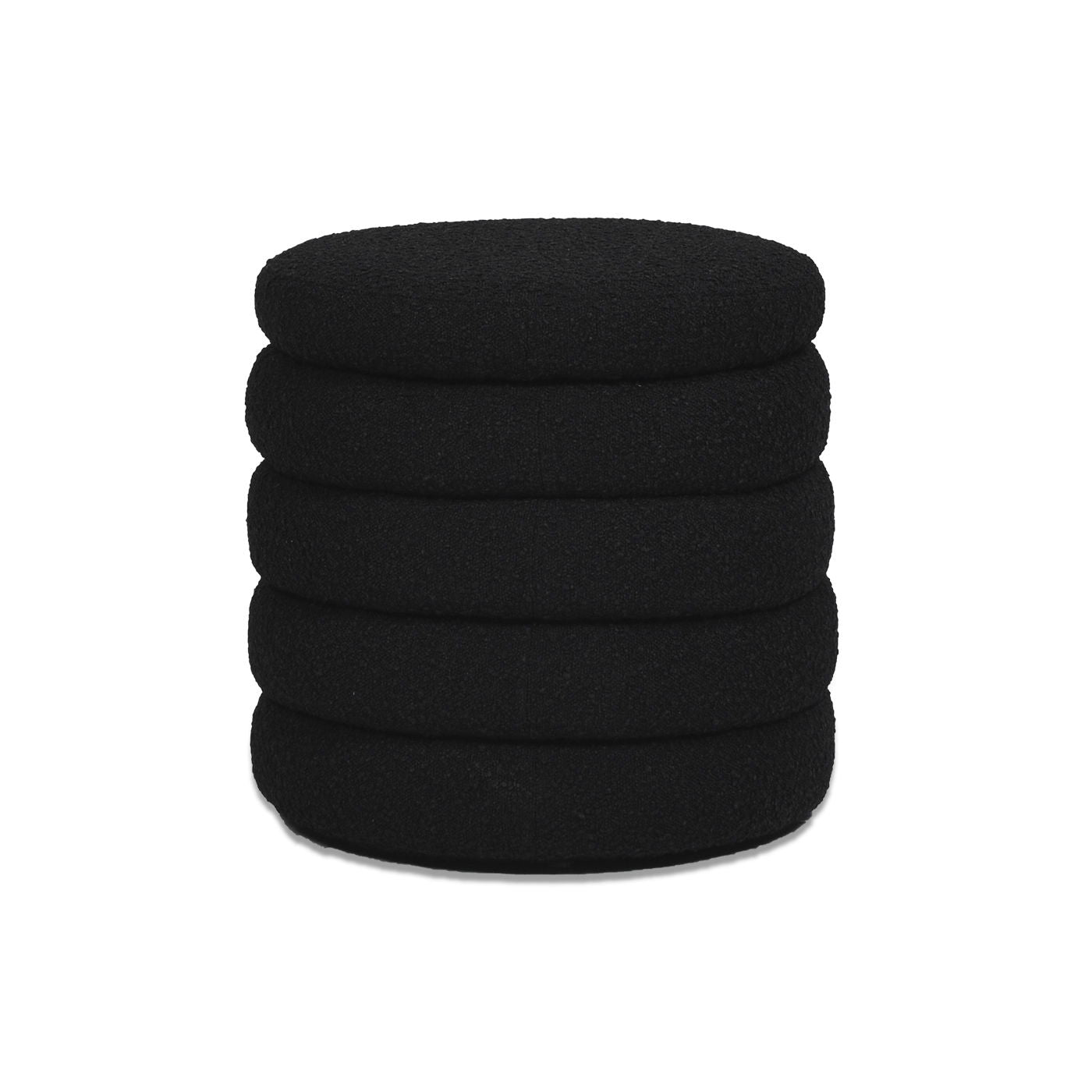 Fuji Oversized Round Storage Ottoman by HouseOfZazla, black textured fabric, four stacked rounds on Tampa Home & Garden Store