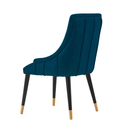 Eda dining chair in teal velvet with stitched upholstery, black legs and gold tips on Tampa Home & Garden Store